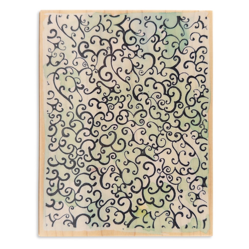 Vintage 2001 Penny Black Rubber Stamp Wooden Block Swirls Background Texture‎